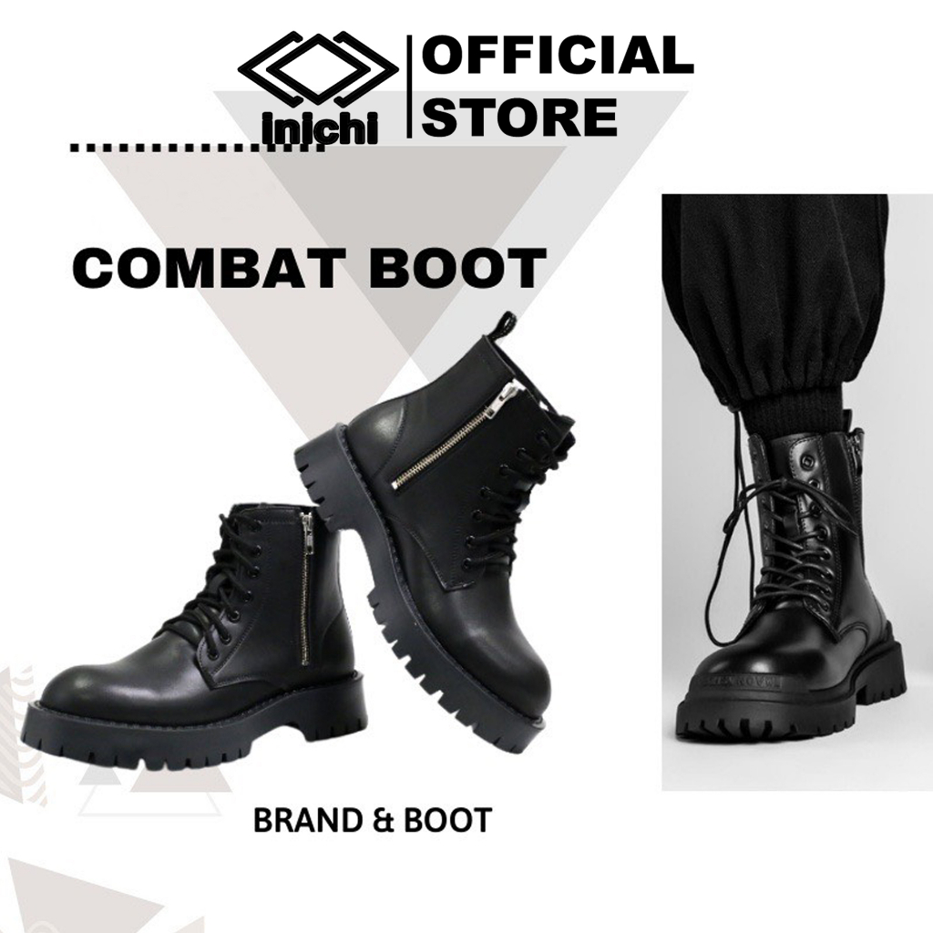 [Mã BMLT30 giảm đến 30K đơn 299K] Giày Chunky Combat Boots da khóa kéo thời trang INICHI G1111 da lì chống nhăn