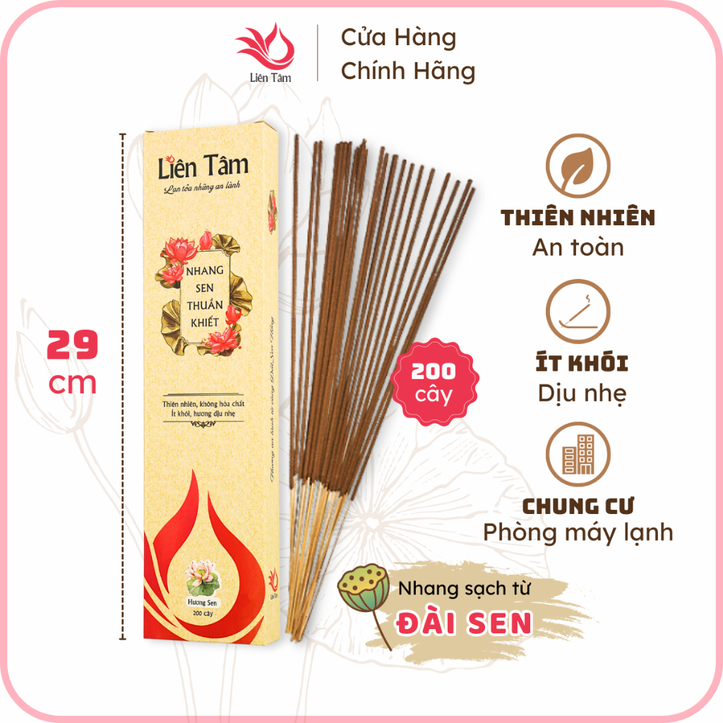 Nhang Sen 29cm - Hộp 200 cây - Nhang sạch 100% thiên nhiên - Kiểm định ...