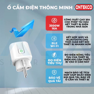 Ổ cắm hẹn giờ ONTEKCO 3500W 16A - Ổ cắm wifi Tuya, có đo điện năng tiêu thụ,ổ cắm thông minh điều khiển từ xa smart life