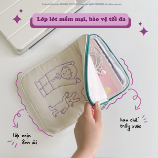 Túi chống sốc i pad & Laptop đa năng Premium by MèoBer - Thiết kế tinh gọn, chất liệu da cao cấp, chia ngăn linh hoạt