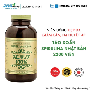 Tảo Xoắn Spirulina Nhật Bản 2200 viên - Viên uống đẹp da, giảm cân, hạ huyết áp