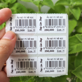 Sét 200 Tem dán có mã vạch đơn giá tên shop dùng cho cửa hàng quần áo KT 3x2cm, 3,5x2,2cm