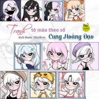 Tranh tô màu số hóa 20x20cm có khung Cung Hoàng Đạo
