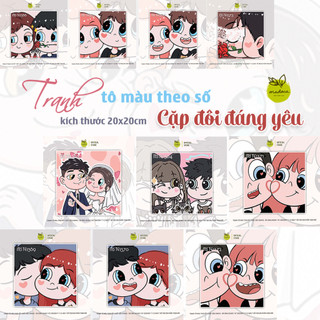 Tranh tô màu số hóa 20x20cm có khung Couple Đáng Yêu