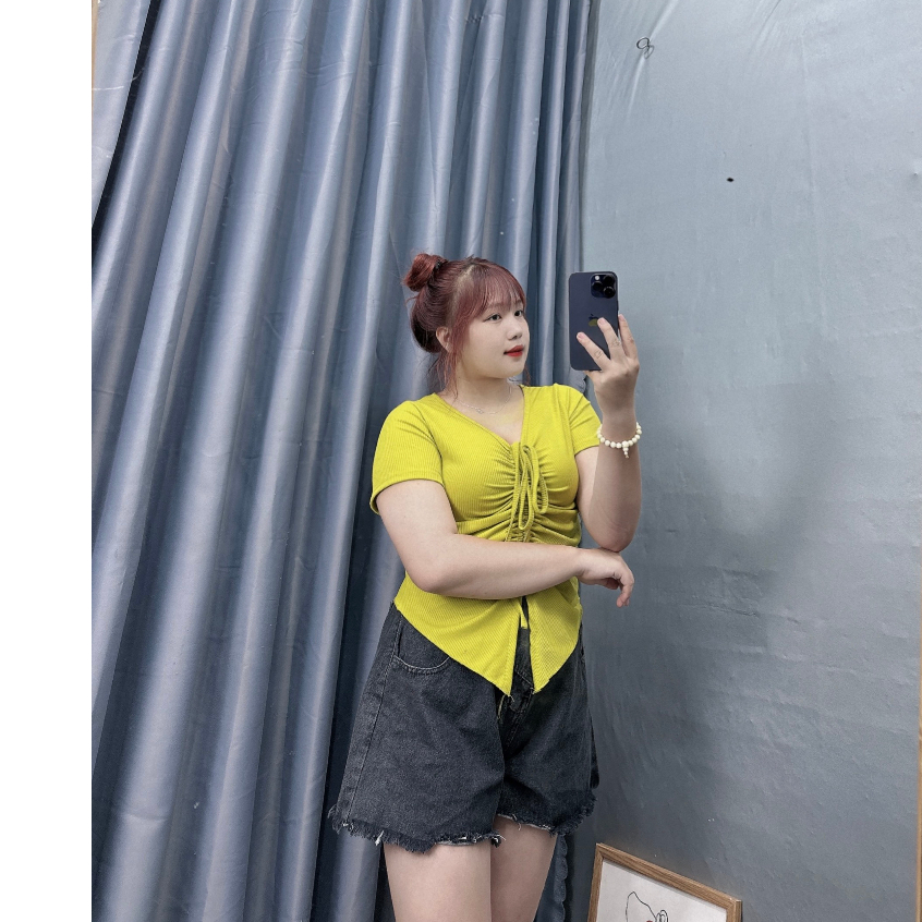 Áo Thun Dây Rút Bigsize Nữ Dễ Thương,Áo Thun Big Size Vải Dệt Kim Thun Gân Mềm Min Mặc Mát G42