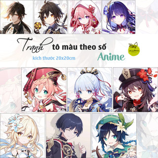 TỔNG HỢP- Tranh tô màu theo số, tranh số hóa HOẠT HÌNH ANIME 20x20cm, có khung từ 21- 32 màu