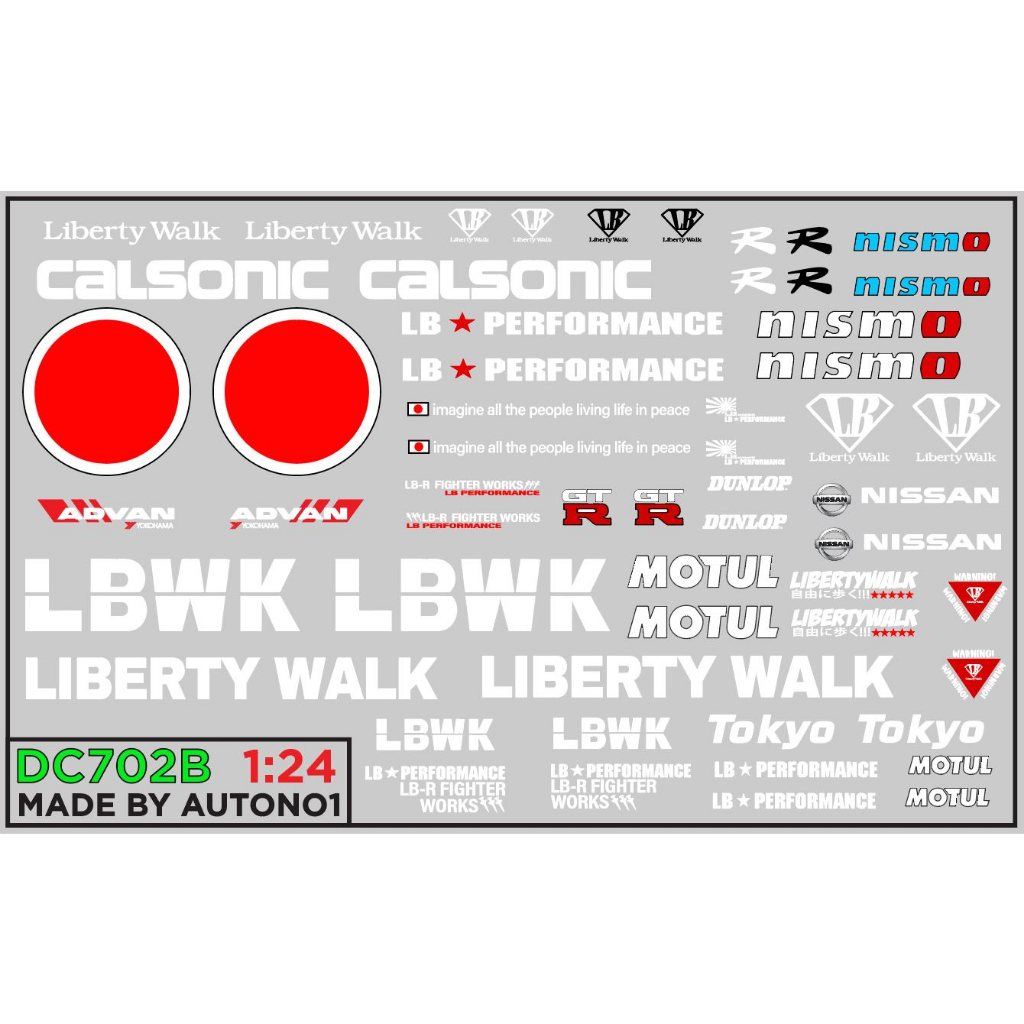 Decal nước trang trí xe Nissan GTR LBWK Liberty Walk Calsonic Nismo dán ...