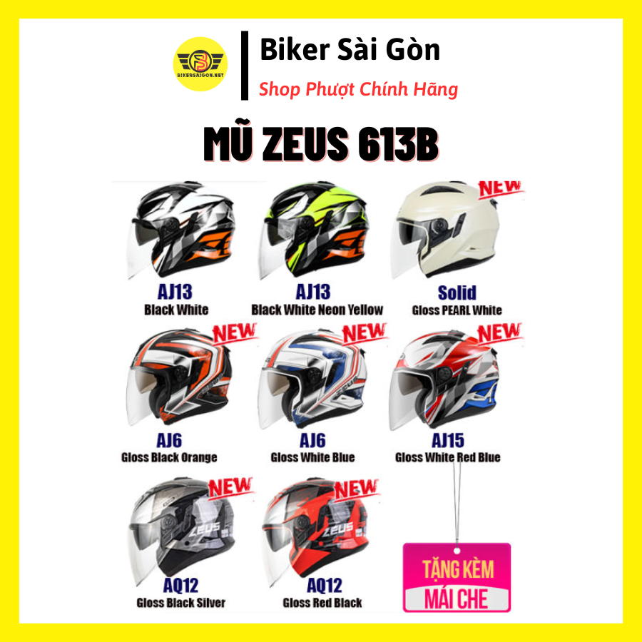 MŨ BẢO HIỂM 3/4 Zeus 613B TẶNG KÈM MÁI CHE (Có thể mua thêm hàm lắp rời ...