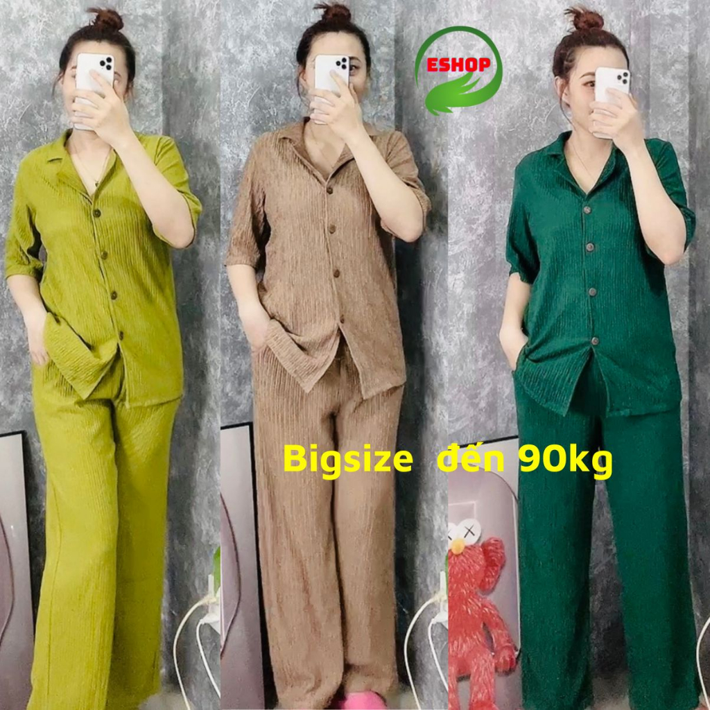 Thời Trang Bigsize Đồ Bộ Nữ Quần Dài Vải Thun Xốp Nhật ESHOP Đồ Mặc Nhà Kiểu Áo Sơ Mi Mặc Đẹp Dễ Thương Sang Chảnh DX01