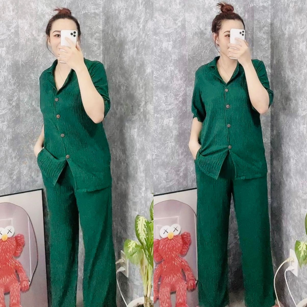 Thời Trang Bigsize Đồ Bộ Nữ Quần Dài Vải Thun Xốp Nhật ESHOP Đồ Mặc Nhà Kiểu Áo Sơ Mi Mặc Đẹp Dễ Thương Sang Chảnh DX01