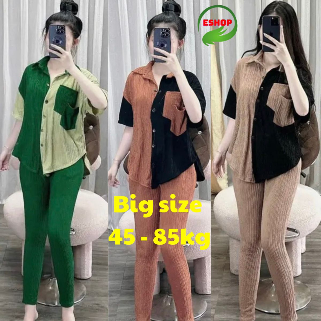 Thời Trang Bigsize Đồ Bộ Nữ Quần Dài Vải Thun Xốp Nhật ESHOP Đồ Mặc Nhà Kiểu Áo Sơ Mi Mặc Đẹp Dễ Thương Sang Chảnh DX01