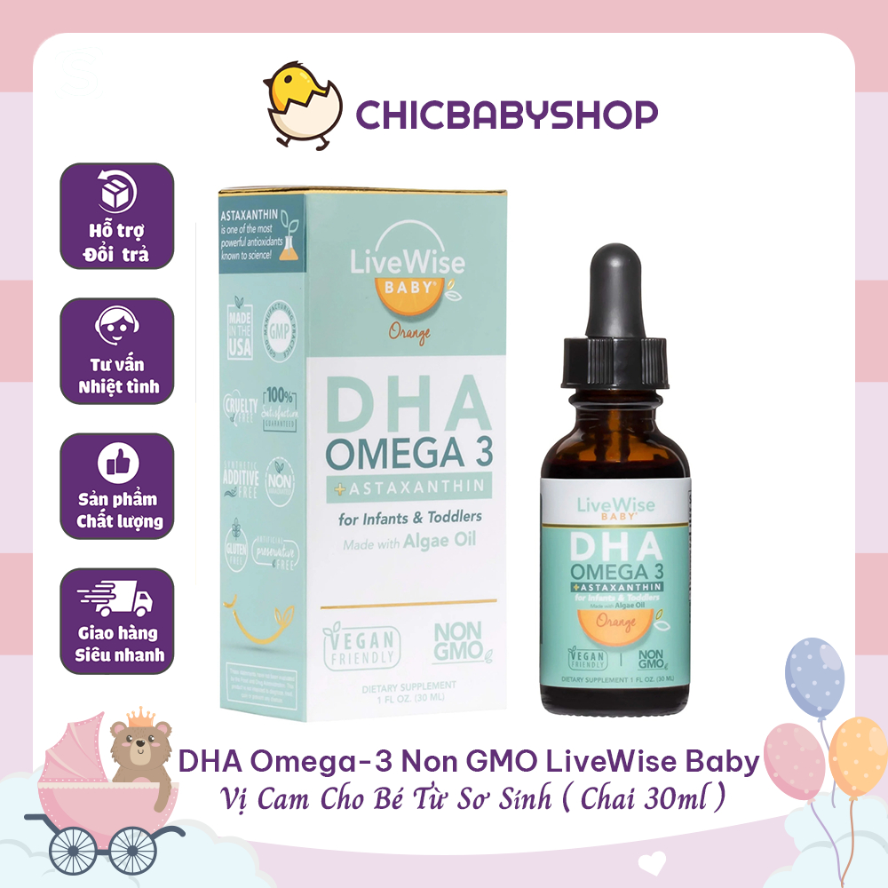 Bổ sung DHA Omega-3 Thuần Chay Non GMO LiveWise Mỹ Vị Cam Cho Bé Từ Sơ ...