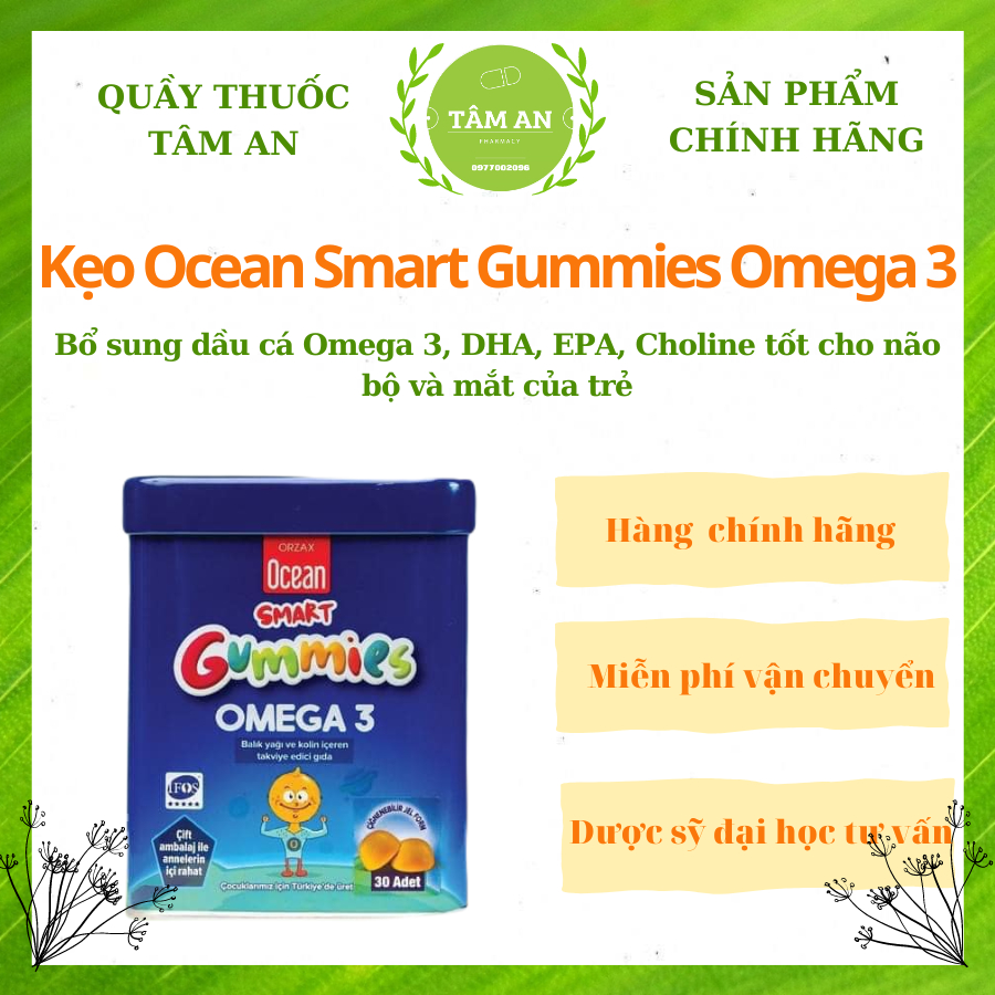 Kẹo dẻo Ocean Smart Gummies Omega 3Bổ sung Omega 3, DHA, EPA, Choline