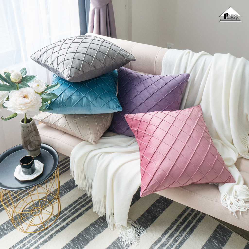 Vỏ Gối Tựa Lưng Sofa Nhung Hà Lan Dập Nổi Trơn Màu Sang Trọng Passion