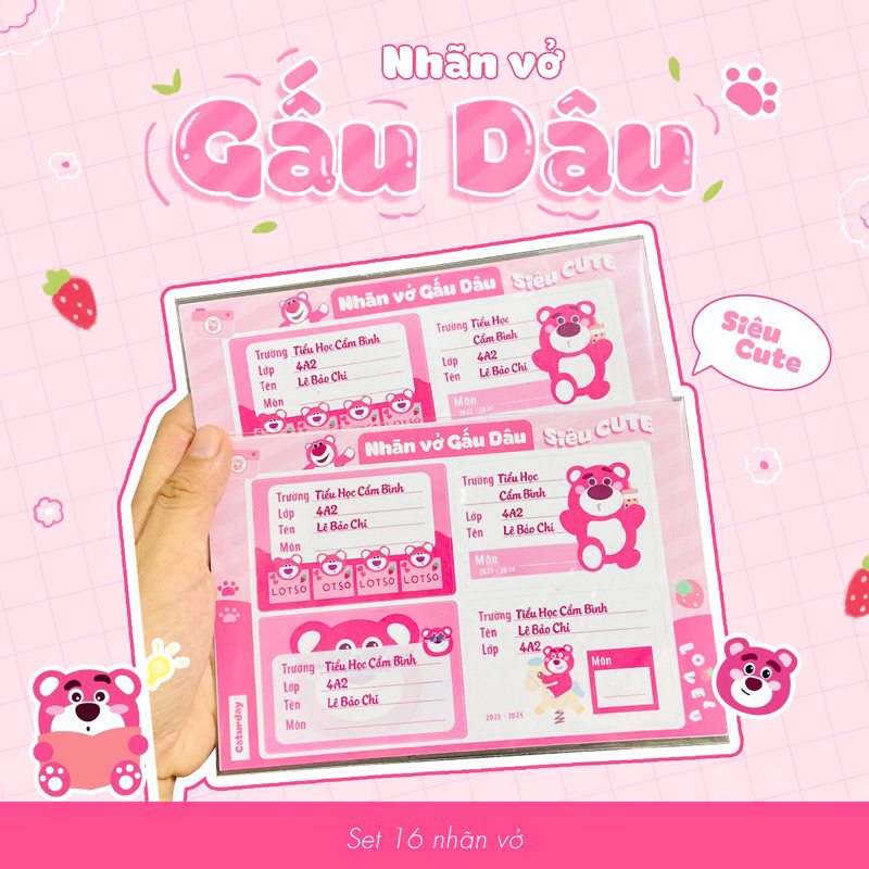 SET 24 NHÃN VỞ Capybara, Gấu dâu Lotso, Kuromi, Totoro, Doraemon, nhiều ...