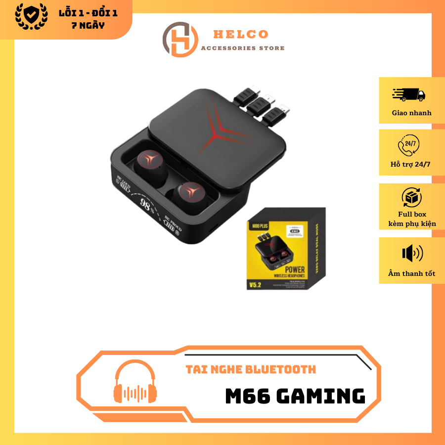 Tai nghe không dây Bluetooth kèm sạc dự phòng M88 Plus, hiển thị dung ...