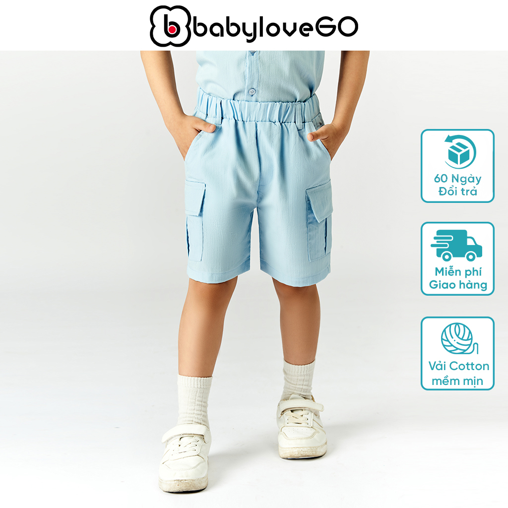 Quần đùi bé trai BabyloveGO quần short đũi túi nắp cạp chun co giãn thoải mái cho bé QD002