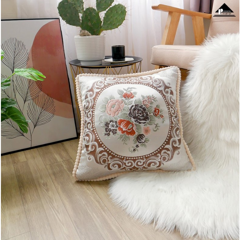 Vỏ Gối Vuông Trang Trí Sofa Thêu Nổi Hoa Văn Phong Cách Tây Âu Sang Trọng Passion