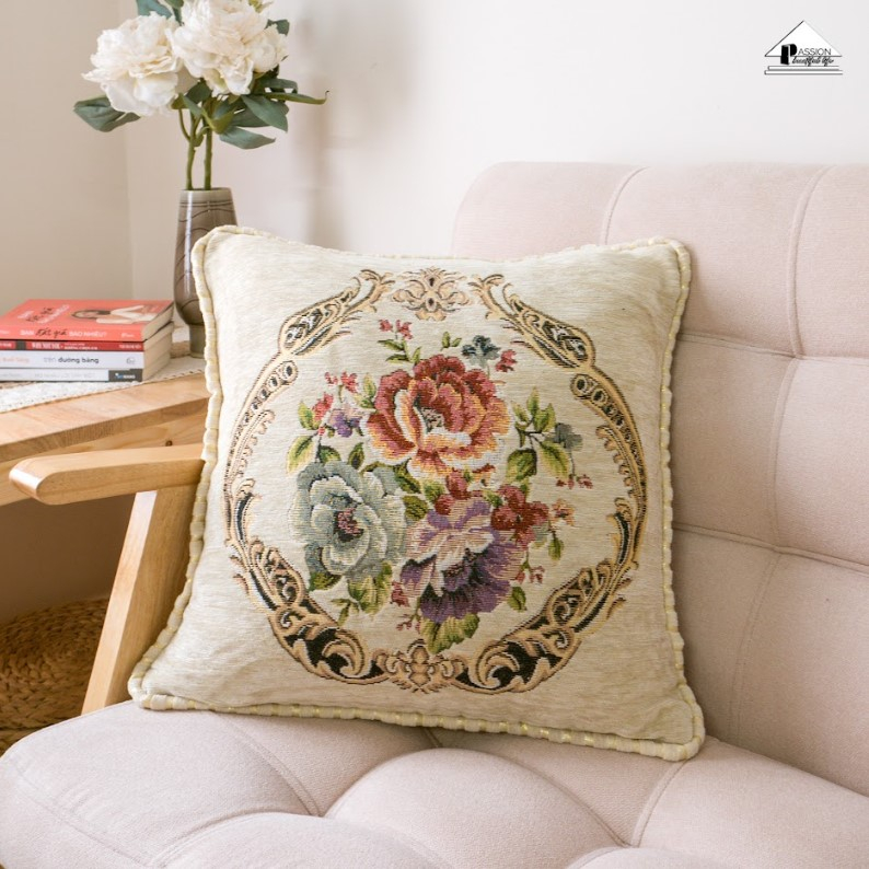 Vỏ Gối Vuông Trang Trí Sofa Thêu Nổi Hoa Văn Phong Cách Tây Âu Sang Trọng Passion