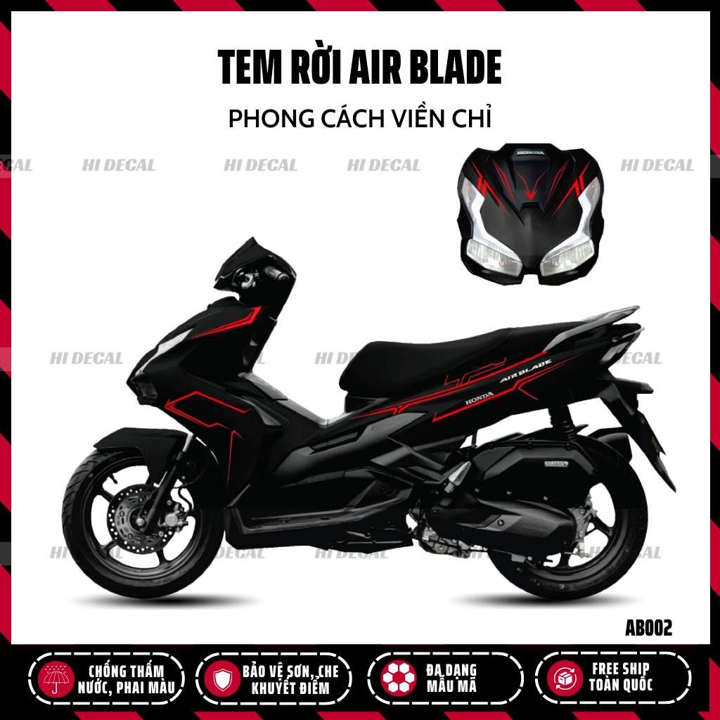 Tem rời AirBlade phong cách viền chỉ |AB2023-002| Decal dán xe AB cao cấp chống nước, bền màu