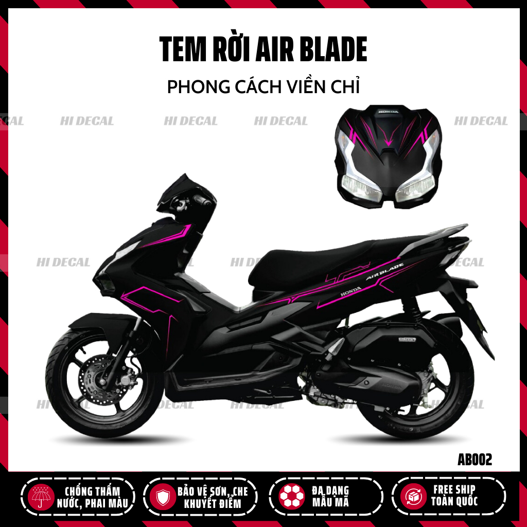 Tem rời AirBlade phong cách viền chỉ |AB2023-002| Decal dán xe AB cao cấp chống nước, bền màu