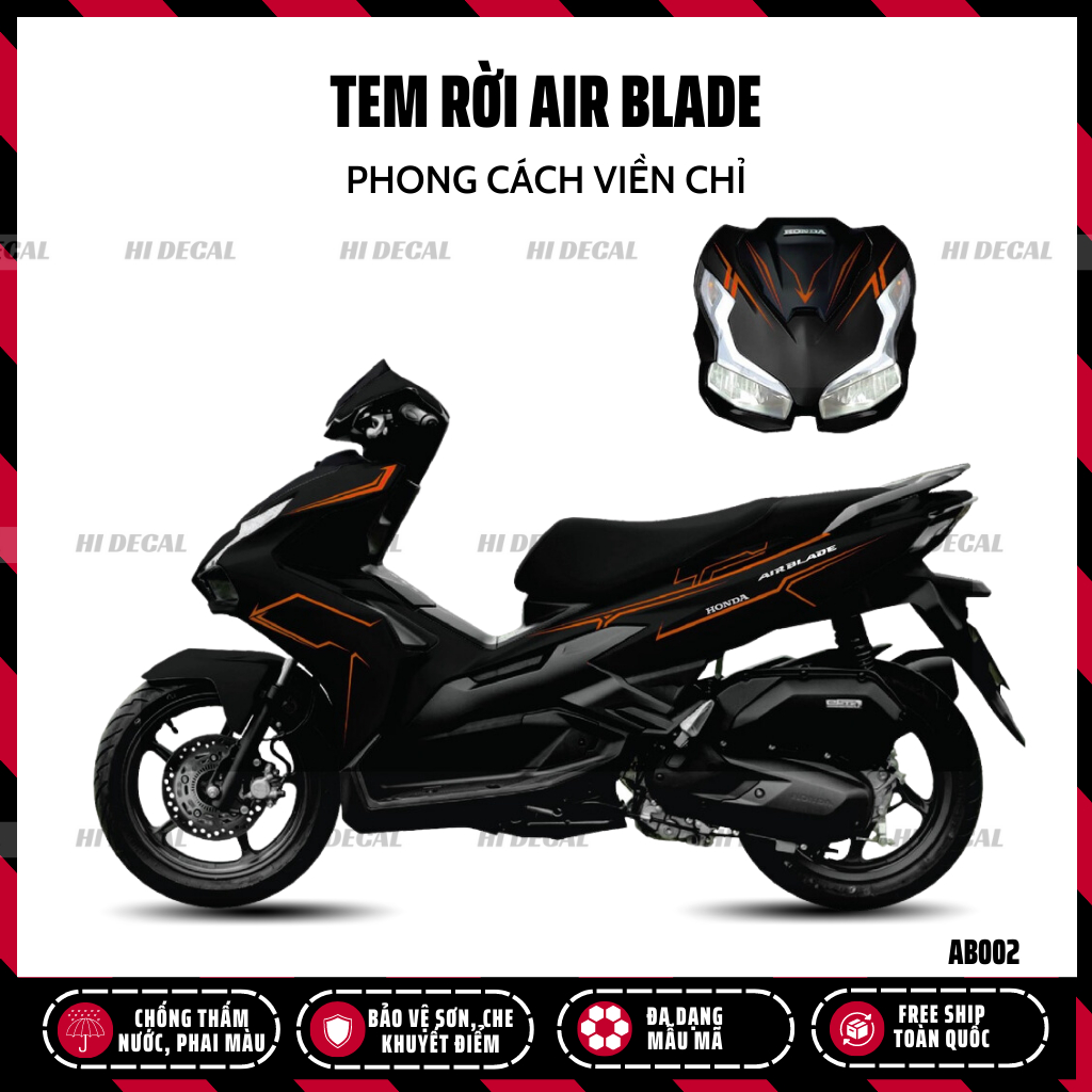 Tem rời AirBlade phong cách viền chỉ |AB2023-002| Decal dán xe AB cao cấp chống nước, bền màu