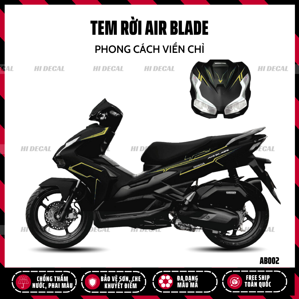 Tem rời AirBlade phong cách viền chỉ |AB2023-002| Decal dán xe AB cao cấp chống nước, bền màu