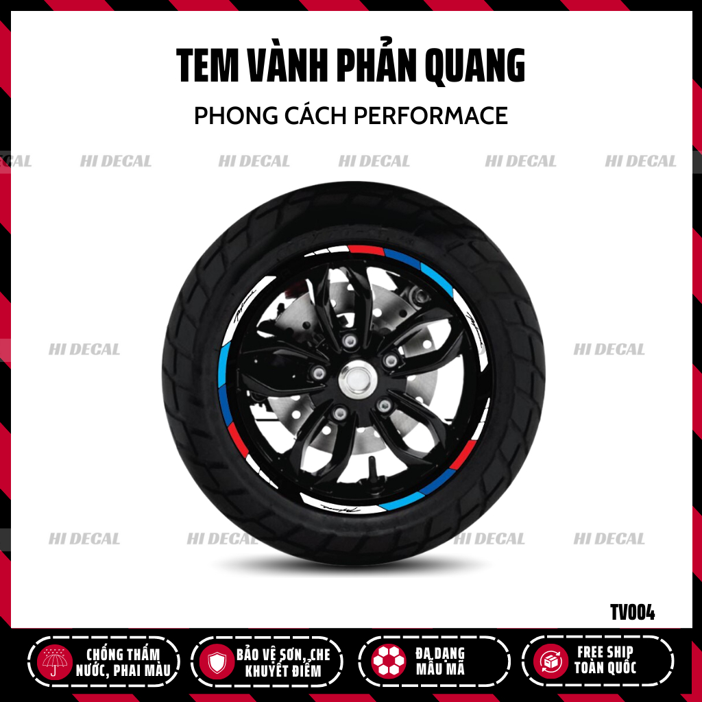 Tem dán vành phản quang Performance full 2 vành cho xe SH Wave Sirius |TV004| Decal tem phản quang cao cấp chống nước