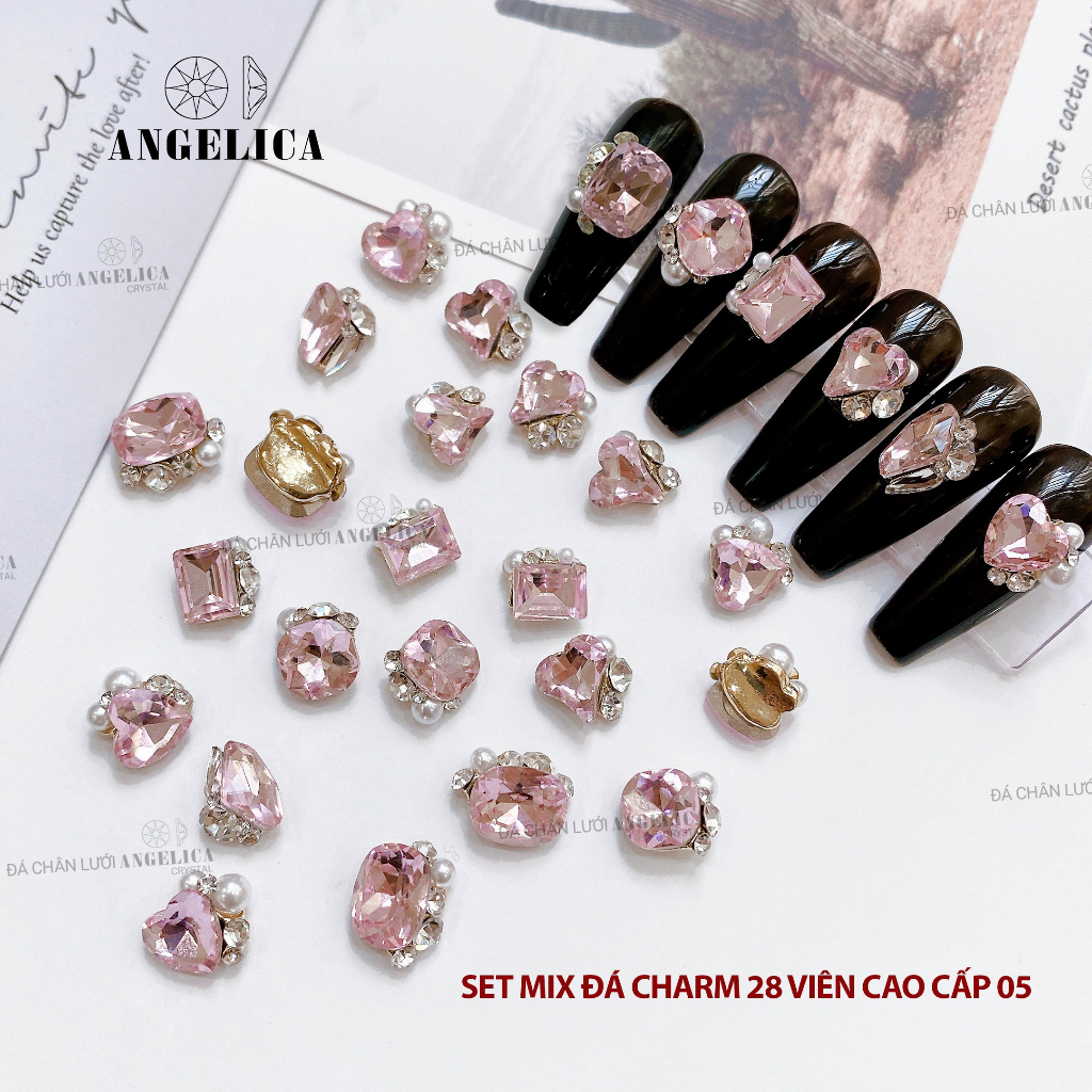 Set 28 viên đá khối chùm gắn nails charm đá cao cấp đính móng ANGELICA SMDC28v