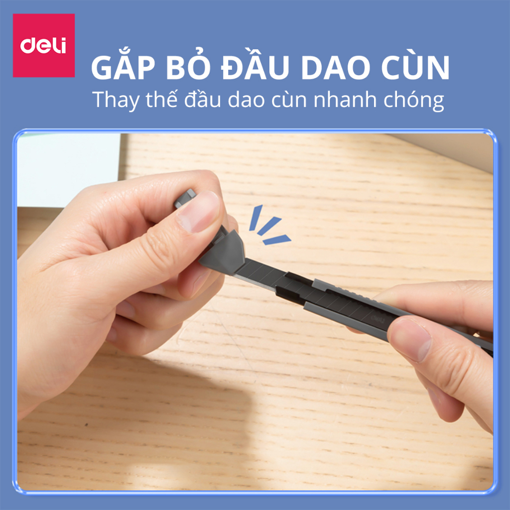 Dao rọc giấy Deli cao cấp lưỡi thép không gỉ SK5 - Dao rọc mini bỏ túi kim loại tiện lợi văn phòng học sinh có móc treo