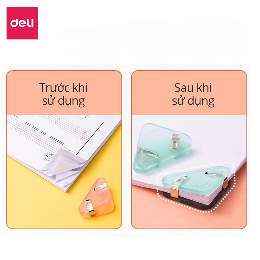 Set 4 kẹp giấy, kẹp đánh dấu trang sách, kẹp hồ sơ tài liệu tam giác bằng nhựa Deli thiết kế dễ thương màu pastel giá rẻ