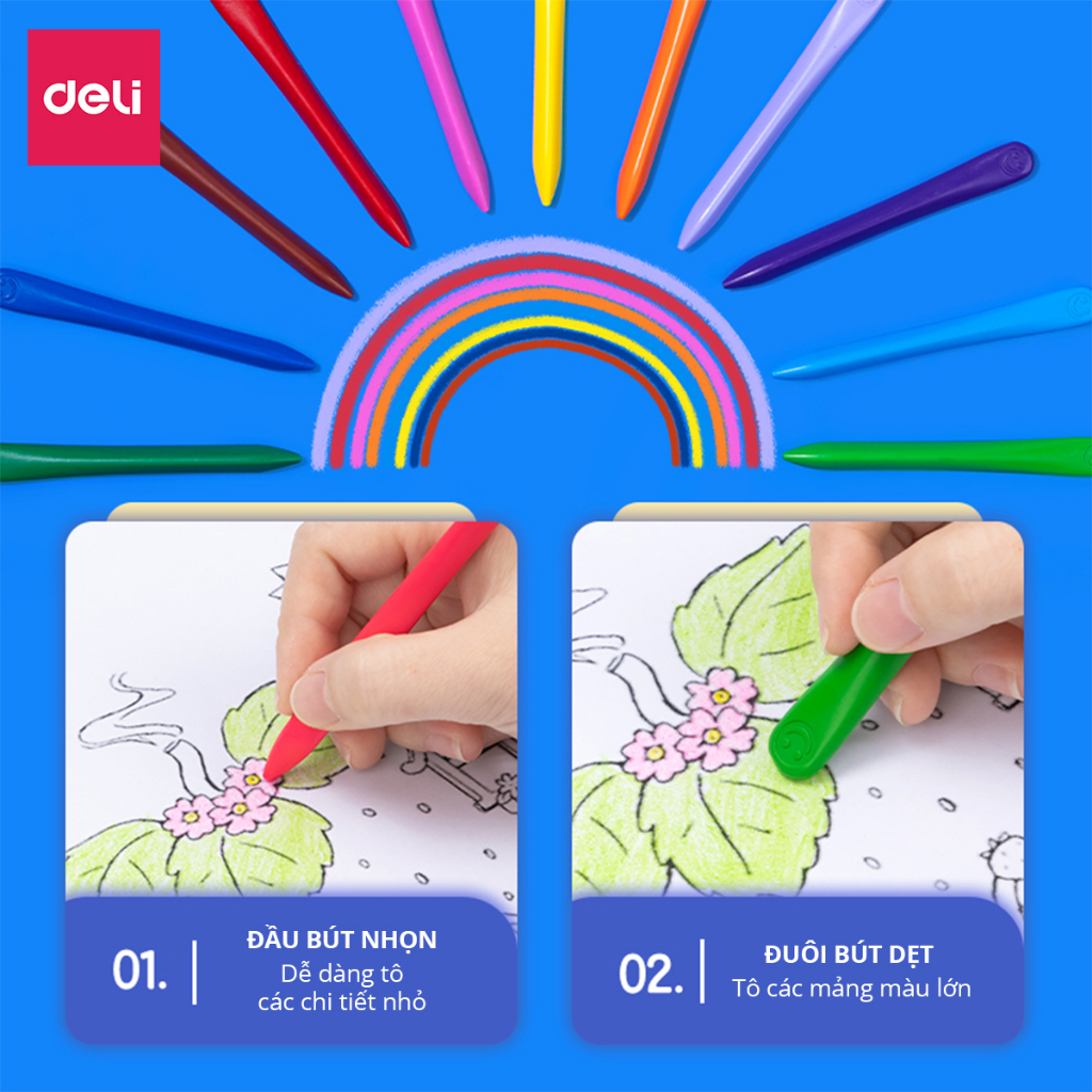 Bút sáp màu hữu cơ gấu con Deli - An toàn cho bé, không vấy bẩn tay - 12/24/36/48 màu - Tô màu, vẽ tranh học sinh trẻ em