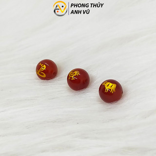 3 viên tam hợp tỵ dậu sửu chất liệu mã não đỏ đã khai quang - size 8 10 12ly - may mắn tài lộc