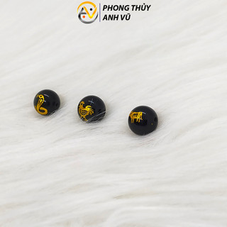 3 viên tam hợp tỵ dậu sửu chất liệu mã não đen đã khai quang - size 8 10 12ly - may mắn tài lộc