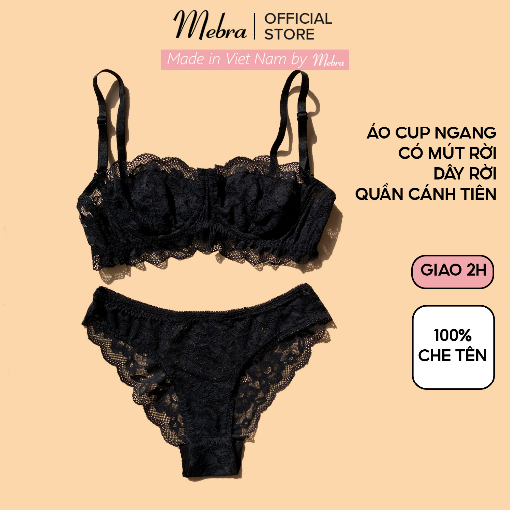 EMILY | Set Đồ Lót Ren Đen Cup Ngang Áo Ngực Có Gọng Nâng Ngực Gợi Cảm Quần Lót Ren Tam Giác Mát Mẻ Sáng Da Mebra spe