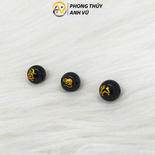 3 viên tam hợp thân tý thìn chất liệu mã não đen đã khai quang - size 8 10 12ly - may mắn tài lộc