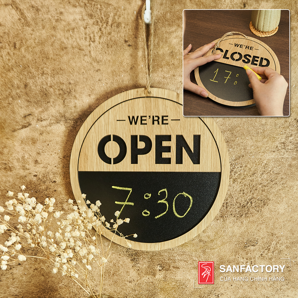 Bảng viết phấn Open Close 2 mặt treo cửa trang trí nhà hàng, cửa hàng kinh doanh
