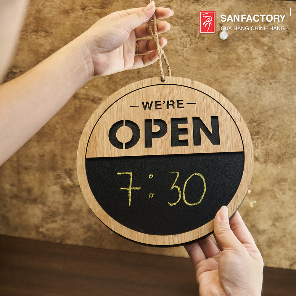 Bảng viết phấn Open Close 2 mặt treo cửa trang trí nhà hàng, cửa hàng kinh doanh