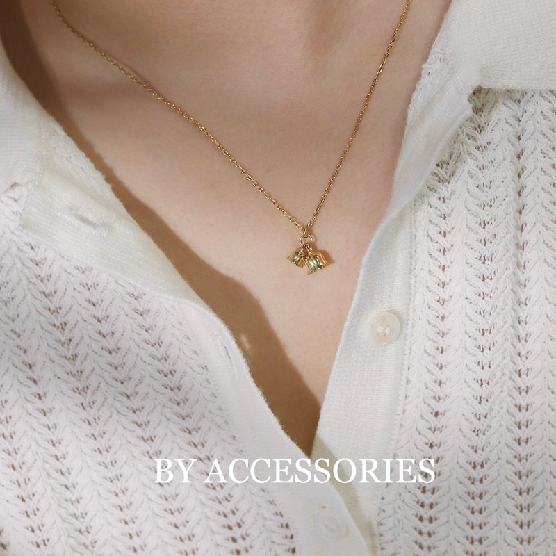Dây chuyền nữ titan xích mảnh phối mặt hoa linh lan Lily of the valley mạ vàng 18K xinh xắn không gỉ WN2338