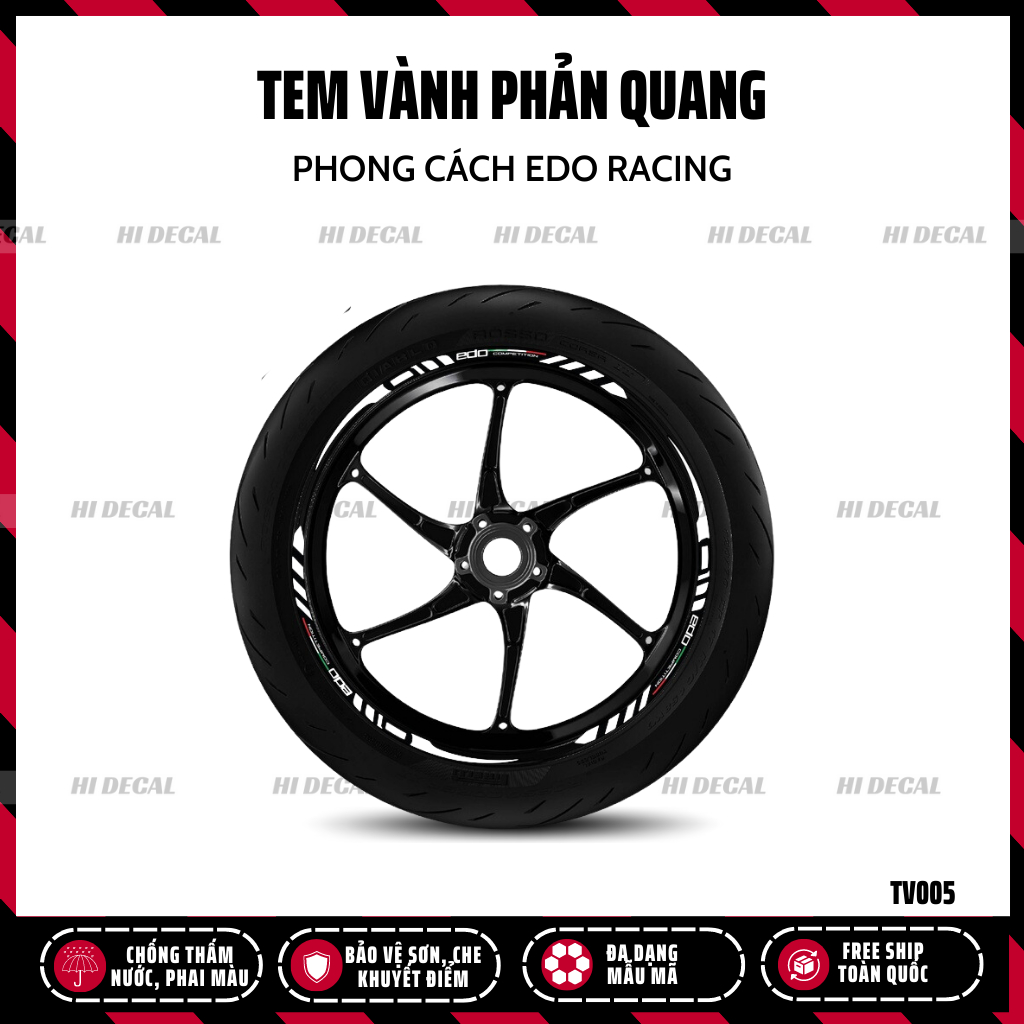 Tem dán vành phản quang EDO Racing full 2 vành cho xe SH Vision XSR |TV005| Decal tem vành phản quang cao cấp chống nước