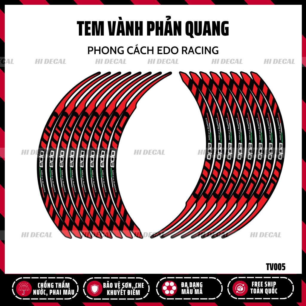 Tem dán vành phản quang EDO Racing full 2 vành cho xe SH Vision XSR |TV005| Decal tem vành phản quang cao cấp chống nước