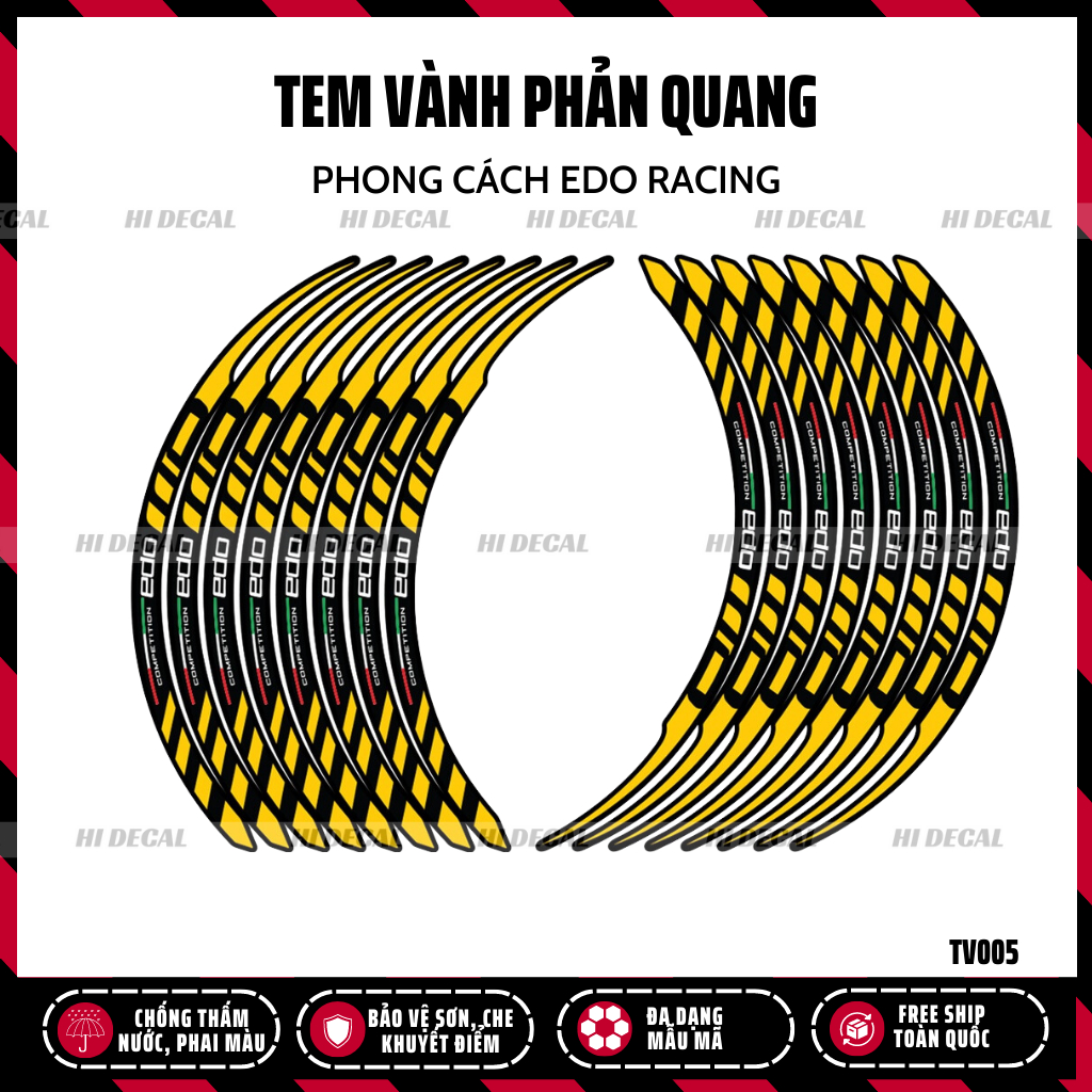 Tem dán vành phản quang EDO Racing full 2 vành cho xe SH Vision XSR |TV005| Decal tem vành phản quang cao cấp chống nước