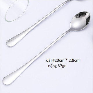 1/3/5 Chiếc Thìa Inox Cán Dài 23cm (đá R)- Muỗng Sinh Tố Thép Không Rỉ Trà Đào Cocktail Cà Phê Đá