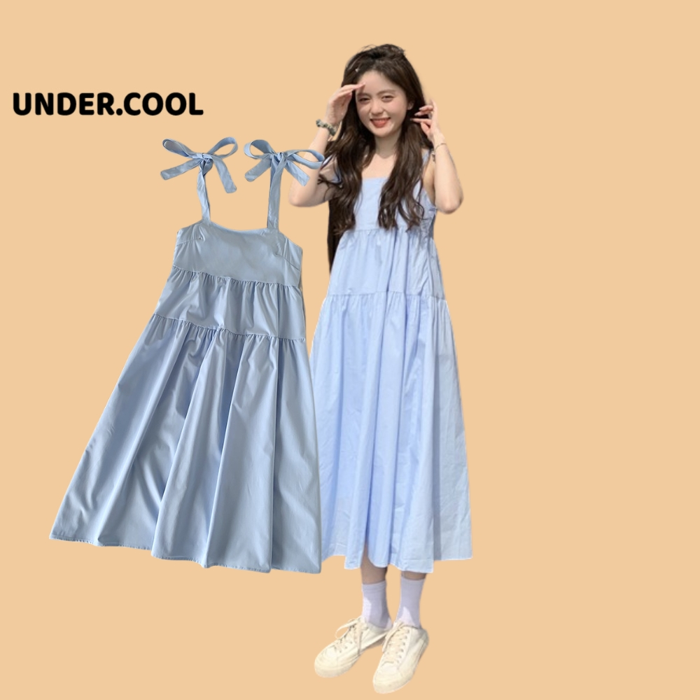 Đầm babydoll 2 dây buộc nơ UNDERCOOL ,váy maxi đi biển dáng rộng siêu xinh VL11