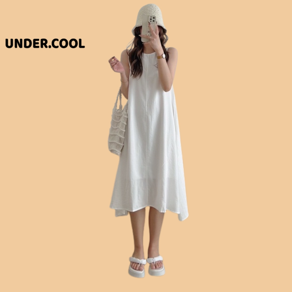 Váy nữ babydoll sát nách UNDERCOOL 2 dây màu trắng, Váy đi biển ulzzang kiểu hàn dễ thương VL04