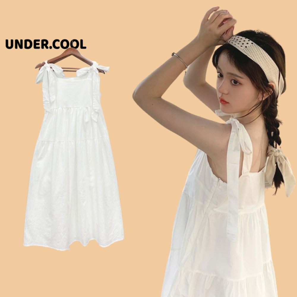Đầm babydoll 2 dây buộc nơ UNDERCOOL ,váy maxi đi biển dáng rộng siêu xinh VL11