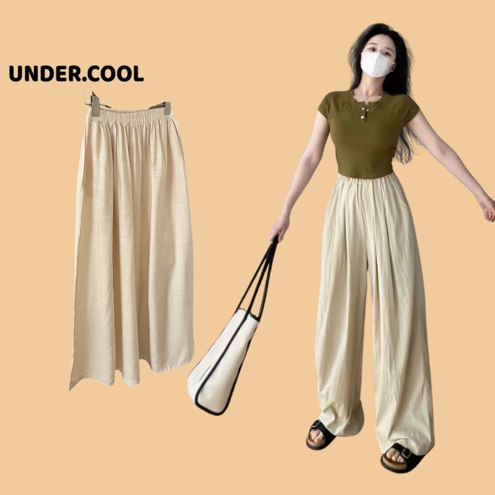 Quần đũi cạp chun ống rộng nhiều màu UNDERCOOL Culottes chất linen ống suông rộng QD17