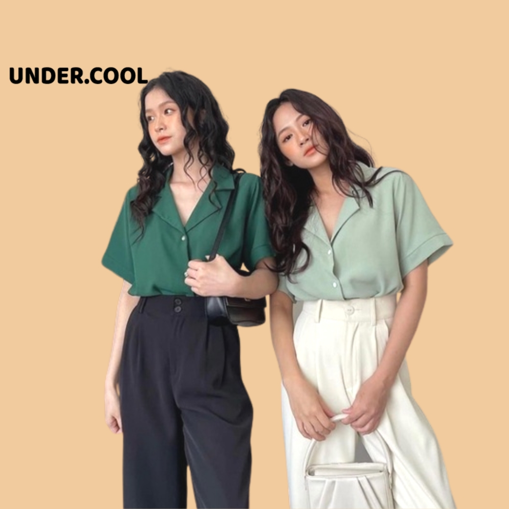 Áo sơ mi cổ vest cộc tay đũi lụa UNDERCOOL - form rộng sơ mi cổ vest unisex tay lỡ, chất vải mịn chống nhăn ASM06