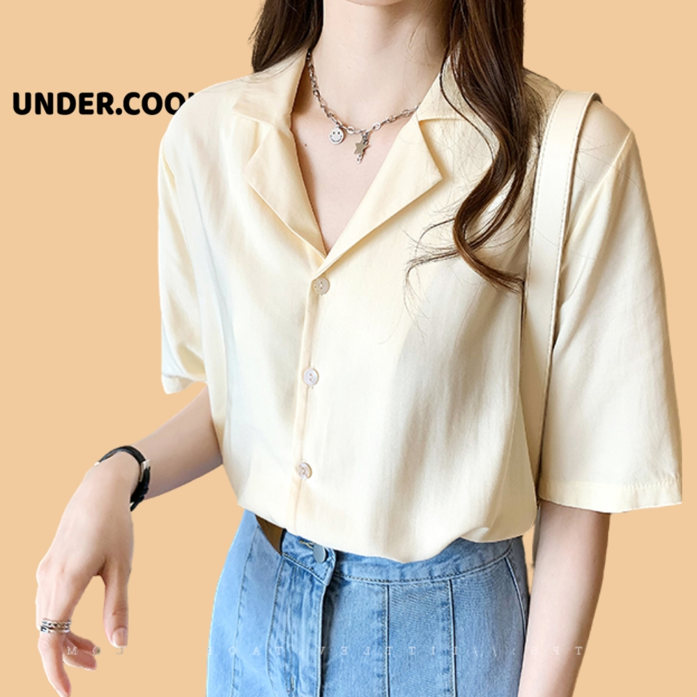 Áo sơ mi cổ vest cộc tay đũi lụa UNDERCOOL - form rộng sơ mi cổ vest unisex tay lỡ, chất vải mịn chống nhăn ASM06