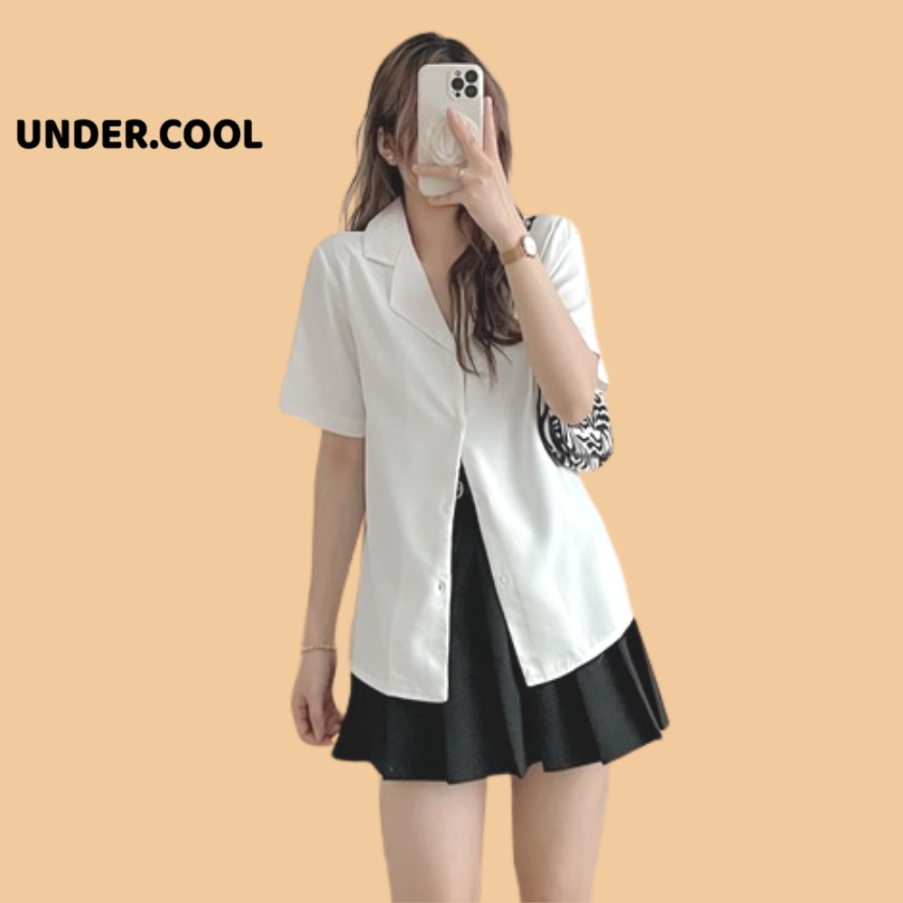 Áo sơ mi cổ vest cộc tay đũi lụa UNDERCOOL - form rộng sơ mi cổ vest unisex tay lỡ, chất vải mịn chống nhăn ASM06